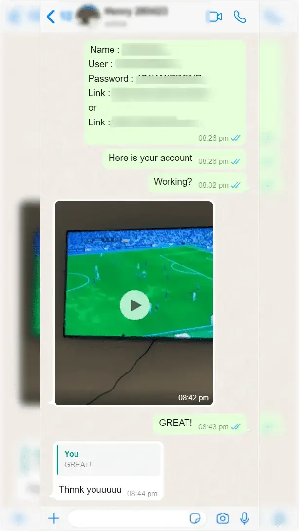 WhatsApp conversation between a subscriber and IPTV Canada support — screenshot 1 of 9