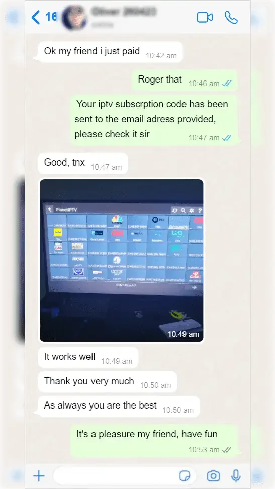 WhatsApp conversation between a subscriber and IPTV Canada support — screenshot 4 of 9