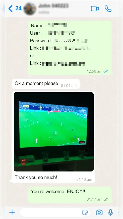 WhatsApp conversation between a subscriber and IPTV Canada support — screenshot 8 of 9