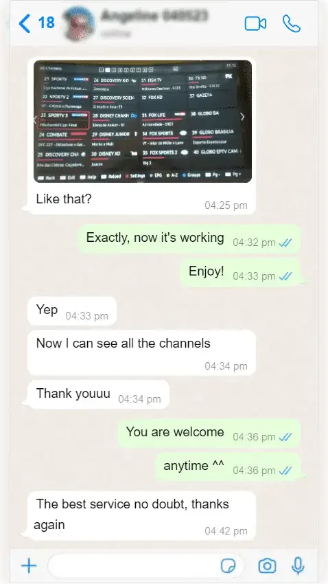 WhatsApp conversation between a subscriber and IPTV Canada support — screenshot 9 of 9